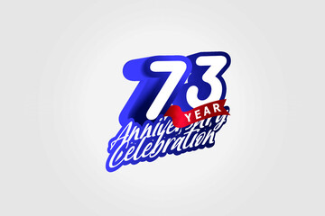 73 year anniversary, Italic Style with ribbon celebration logotype. Simple Blue color design isolated on Grey background - vector 