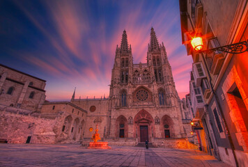 Burgos Cathedral in the dusk light, Spain.