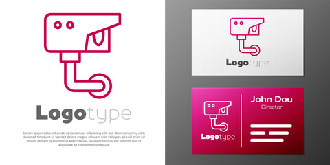 Logotype line Security camera icon isolated on white background. Logo design template element. Vector.
