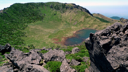 The crater at the top of Mount Hallasan on the island Jeju which is part of South Korea
