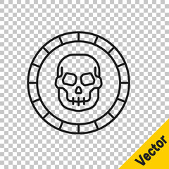 Black line Pirate coin icon isolated on transparent background. Vector.