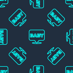 Green line Baby icon isolated seamless pattern on blue background. Vector.