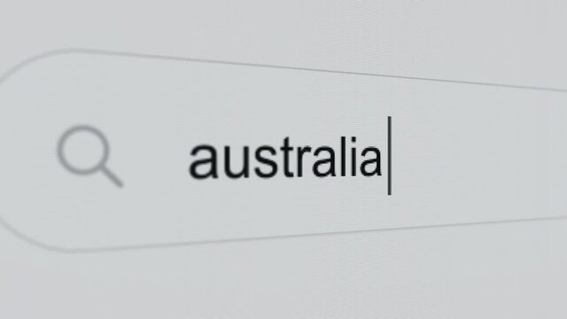Australia - Internet browser search bar typing destination text with camera movement.