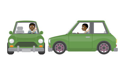 African Man driving a small car., vector eps10