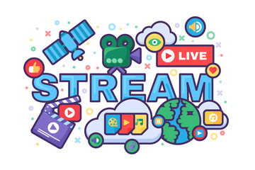 Live streaming semi flat banner vector template