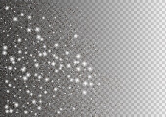 Falling glitter confetti. Vector silver dust isolated on transparent background.