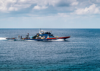 Fishing boat near the island Fulahmulah of Maldives archipelago