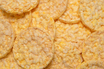 Rice wafers background, top view.