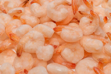 Frozen shrimps background. Top view.