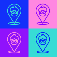 Pop art line Nursing home building icon isolated on color background. Health care for old and sick people. Center for retired people. Vector.