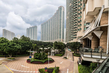 Obraz na płótnie Canvas Courtyard of a residential quarter with skyscrapers in Hong Kong