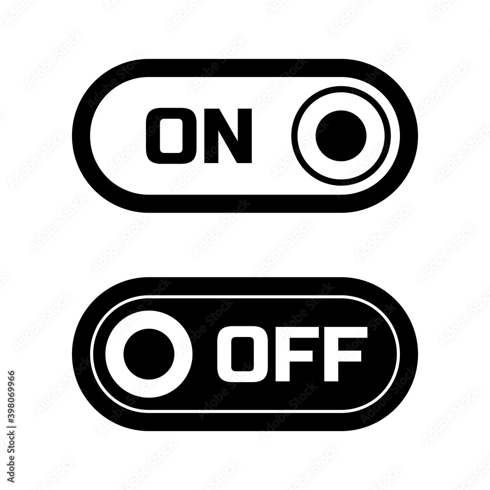 Poster on off switch button slider icon set. vector image.