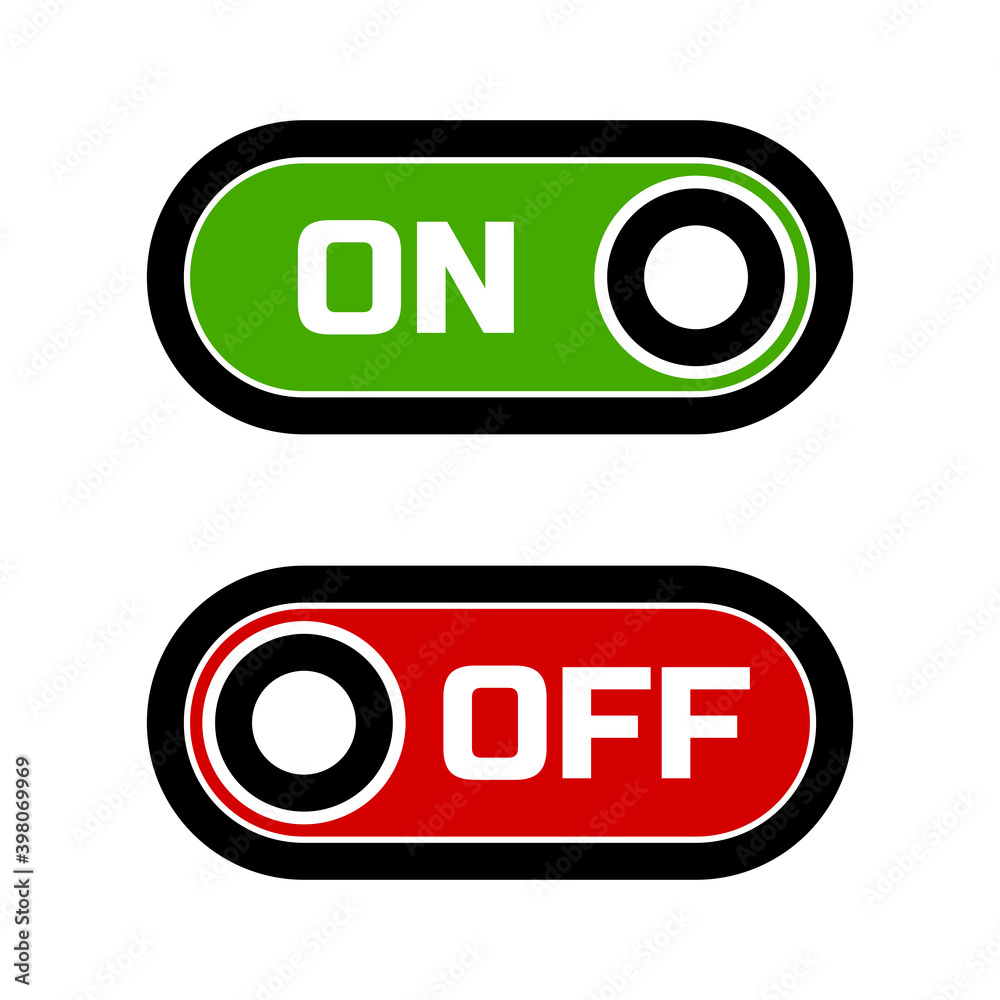 Poster on off switch button slider icon set. vector image.