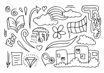 Creative art doodles hand drawn Design illustration with text pow and thank's.