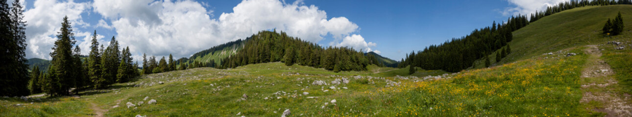 Mountain panorama from mountain Brecherspitze in Bavaria, Germany