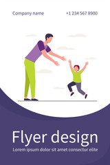 Little boy running to his dad. Father and son enjoying meeting flat vector illustration. Fatherhood, parenthood, childcare concept for banner, website design or landing web page