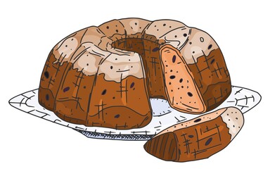 round raisin muffin with icing. picture sketch new