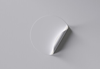 Circle Sticker Mockup with Curled Corner. 3D render.