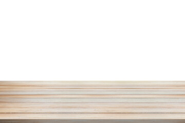 Empty bamboo wood table top isolated on white background for product display montage