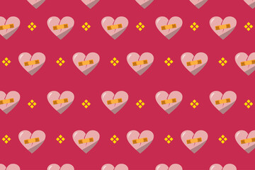 Vector Illustration Broken Heart Seamlees Pattern, 