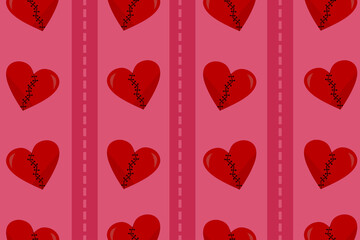 Vector Illustration Broken Heart Seamlees Pattern, 