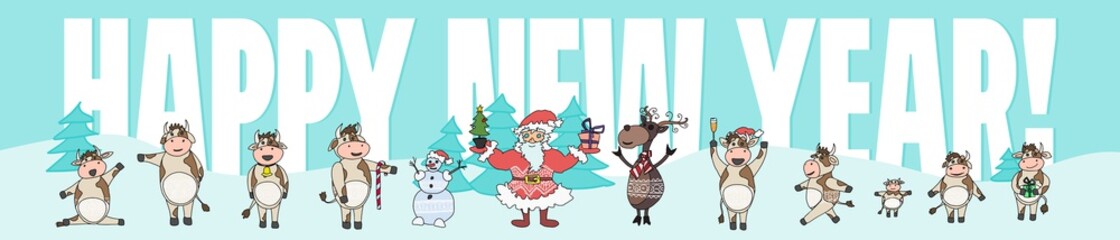 big poster new year of the bull turquoise cows