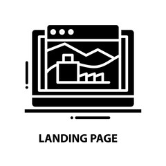 landing page icon, black vector sign with editable strokes, concept illustration
