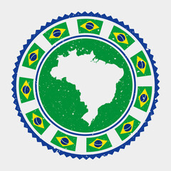 Brazil grunge stamp. Round logo with map and flag of Brazil. Country stamp. Vector illustration.