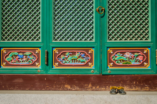Shoes in front of buddhist temple