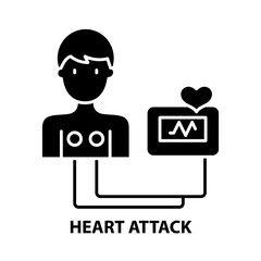 heart attack sign icon, black vector sign with editable strokes, concept illustration
