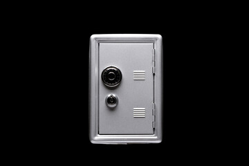 Silver metal safe box isolated on black background. 