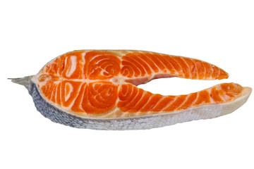 Raw salmon steak isolated on white background