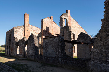 Ruin of the village of Oradour sur Glane in France, remnant of a former war massacre