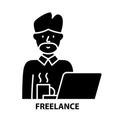 freelance icon, black vector sign with editable strokes, concept illustration