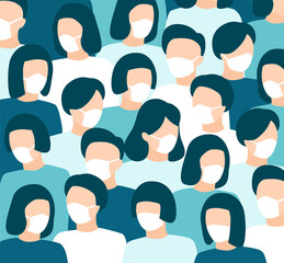 People crowd in white medical face mask. Concept of coronavirus quarantine vector illustration.