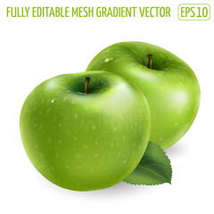 Two ripe green apples on a white background.