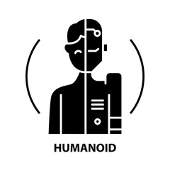 humanoid icon, black vector sign with editable strokes, concept illustration