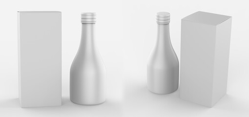 Mock up for design of packing cosmetics, pharmaceutical, or container for  pills, capsules or syrup. slim bottle with box. 3d illustration 