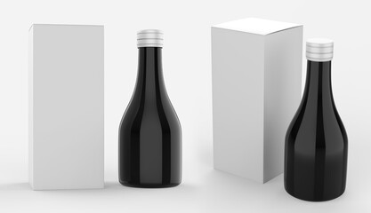 Mock up for design of packing cosmetics, pharmaceutical, or container for  pills, capsules or syrup. slim bottle with box. 3d illustration 