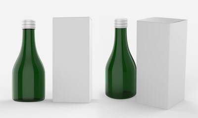 Mock up for design of packing cosmetics, pharmaceutical, or container for  pills, capsules or syrup. slim bottle with box. 3d illustration 