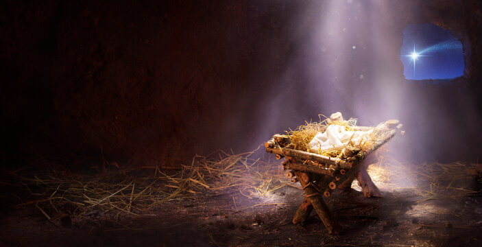 Waiting For The Messiah - Empty Manger With Comet Star Coming
