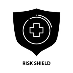 risk shield icon, black vector sign with editable strokes, concept illustration