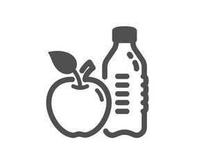 Healthy food and drink icon. Water with apple sign. Gym fit bottle symbol. Quality design element. Flat style healthy food icon. Editable stroke. Vector