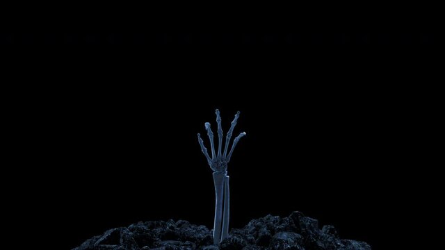 Skeleton hand hand crawling out of the ground with alpha channel