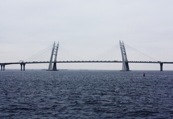 Beautiful landscape river and bridge in Saint Petersburg 