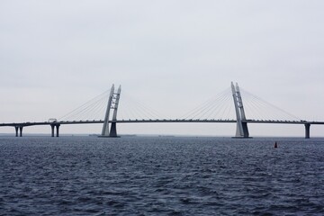 Beautiful landscape river and bridge in Saint Petersburg 