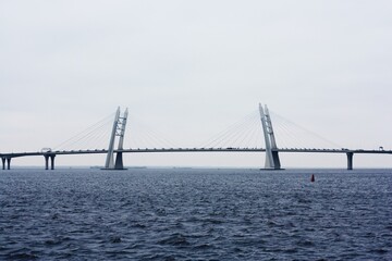 Beautiful landscape river and bridge in Saint Petersburg 