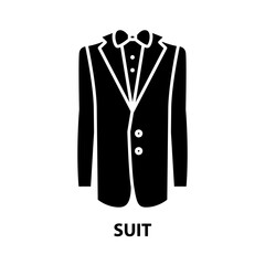 suit icon, black vector sign with editable strokes, concept illustration