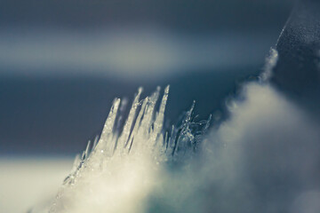 Macro closeup of ice crystals on blue background
