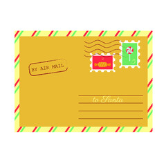 Vector Christmas letter for Santa isolated on white background. Christmas envelope with candy stamps.